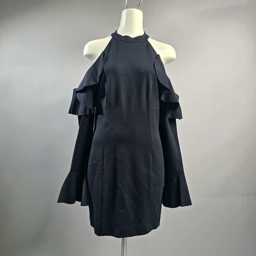 Free People Black Ruffled Cold Shoulder Dress R4